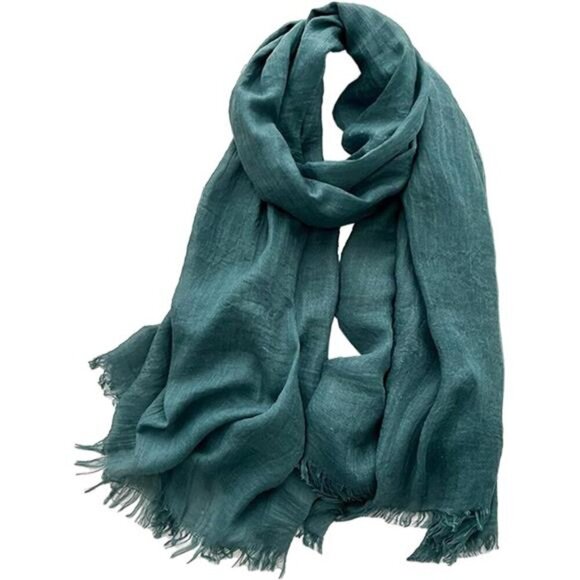 Solid color cotton and linen scarf, Dark Green - Picture 2 of 4